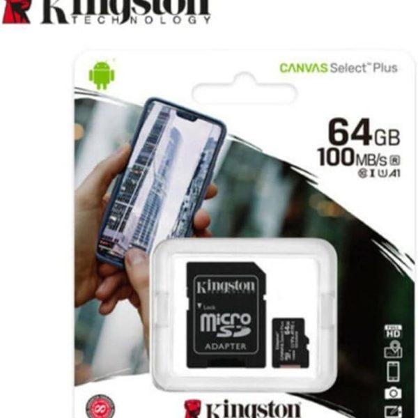 Kingston 64GB micSDXC Canvas Select Plus 100R A1 C10 Card + ADP, SDCS2/64GB, black