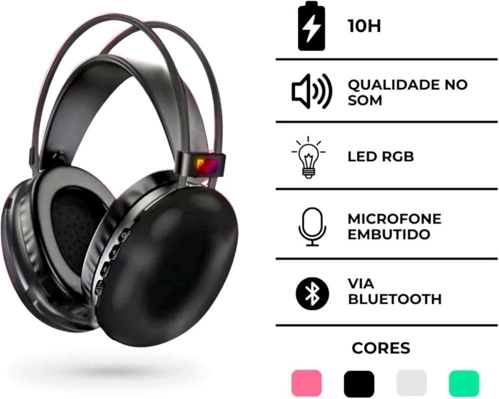⁦Bluetooth Headphone Over Ear B30 RGB Wireless Headset Earphone, FM Radio with Microphone Cool LED Light Big Headsets Gameing Helmet Stereo Music & Support SD Card/AUX/Type-C, Comfort Ear Pads⁩ - الصورة ⁦2⁩