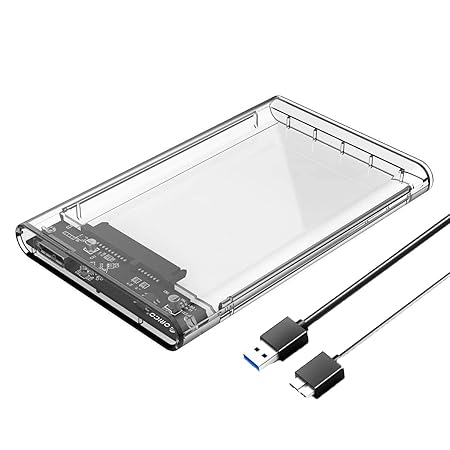 2.5 Inch HDD Enclosure - Hard Disk Drive External Case Caddy - USB 3.0 SATA, for HDD, Solid State Drive SSD - Tool Free - CLEAR