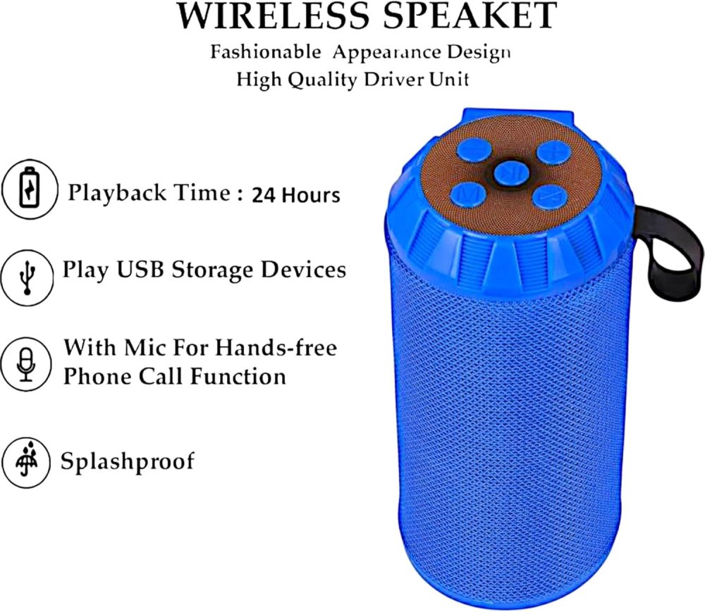 ⁦speaker bluetooth GT-122 Portable Speaker with Microphone, Rechargeable Wireless Outdoor Speaker, Soundbar Speaker with Built-in Mic TF MP3, with USB, Micro, SD card outputs (Blue)⁩ - الصورة ⁦2⁩
