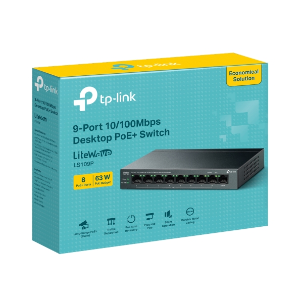 TP LINK 9-PORT 10/100Mbps Desktop PoE+Switch 63W tl-ls109